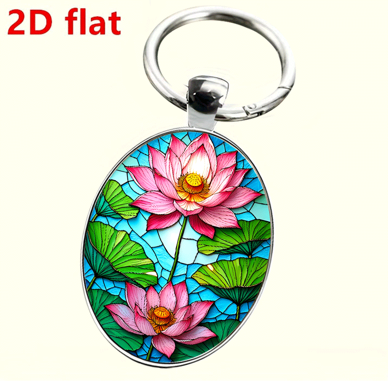 Zen-Inspired Blooming Pink Lotus & Faux Emerald Keychain